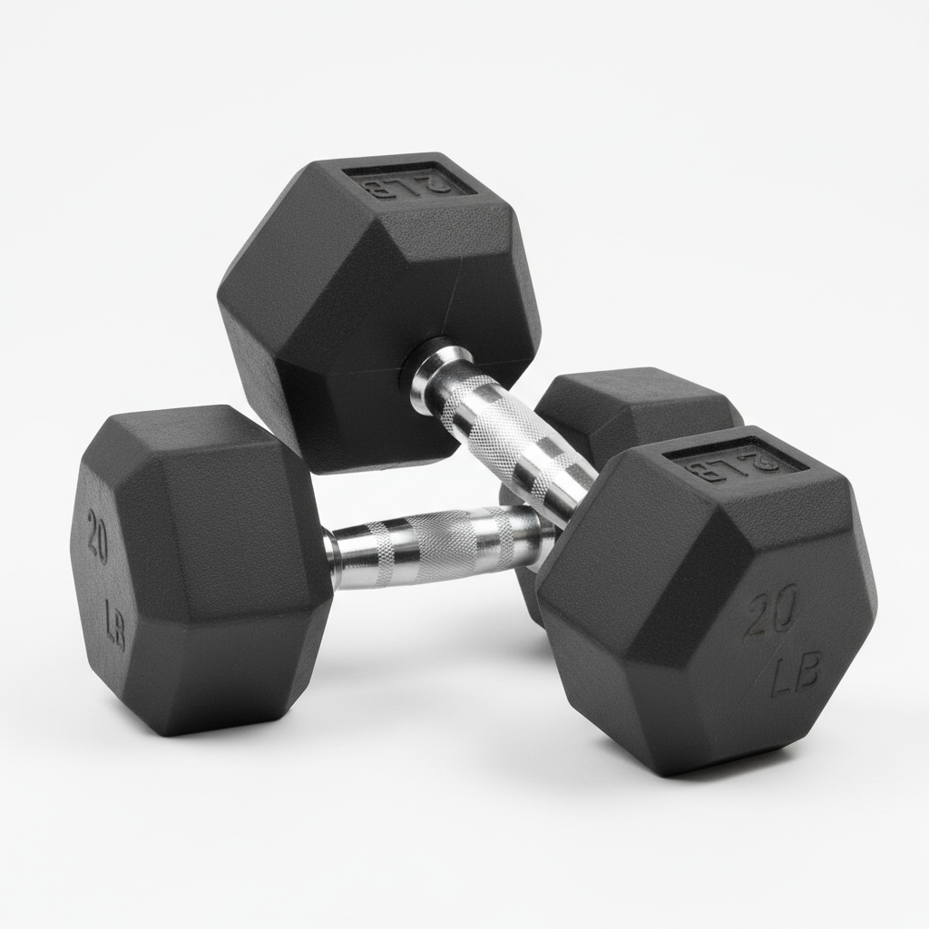 Rubber coated hex dumbbells with chrome handles